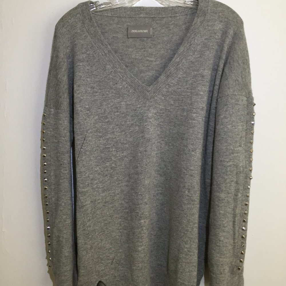 ZADIG AND VOLTAIRE Grey sweater with rock studs